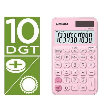 Calculadora casio sl 310uc pk bolsillo 10 digitos tax tecla doble cero color rosa
