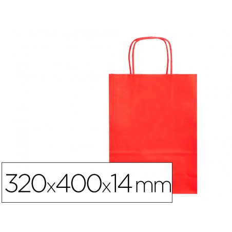 Bolsa papel q connect celulosa rojo l con asa retorcida 320x400x14 mm