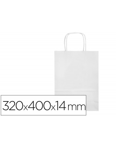 Bolsa papel q connect celulosa blanco l con asa retorcida 320x400x14 mm