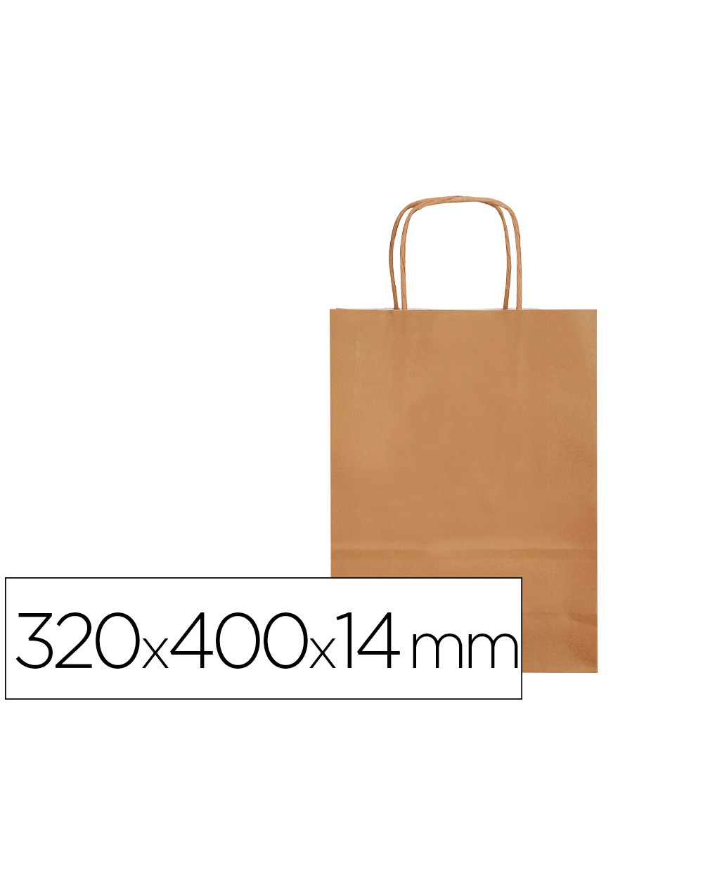 Bolsa papel q connect celulosa natural liso l con asa retorcida 320x400x14 mm