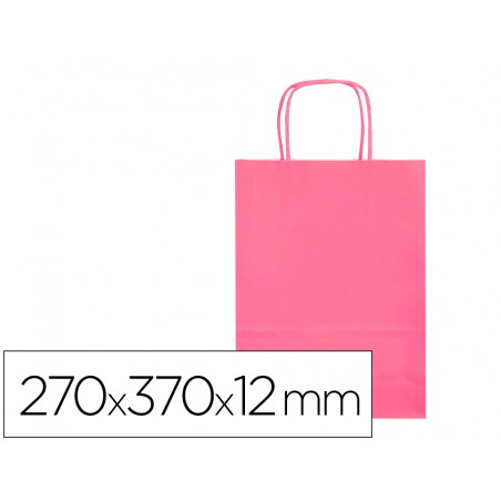 Bolsa papel q connect celulosa rosa m con asa retorcida 270x370x12 mm