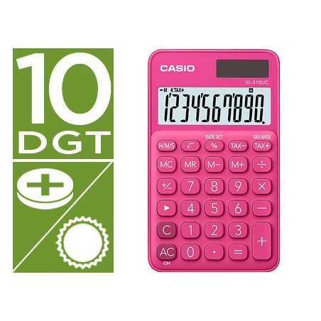 Calculadora casio sl 310uc rd bolsillo 10 digitos tax tecla doble cero color fucsia