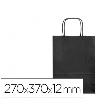 Bolsa papel q connect celulosa negro m con asa retorcida 270x370x12 mm