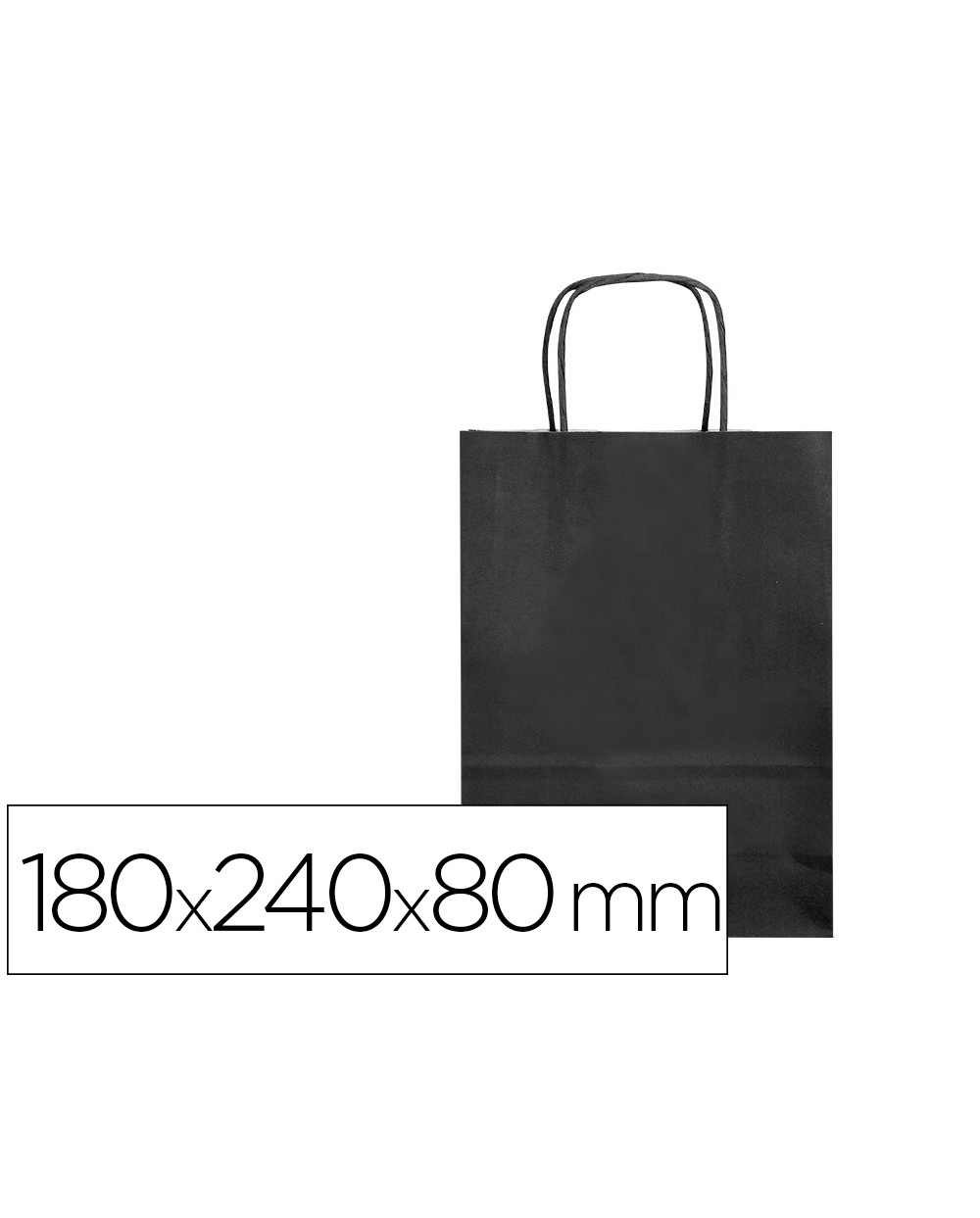 Bolsa papel q connect celulosa negro xs con asa retorcida 180x240x80 mm