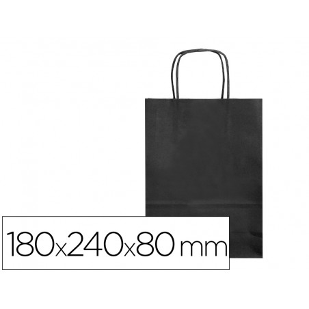 Bolsa papel q connect celulosa negro xs con asa retorcida 180x240x80 mm