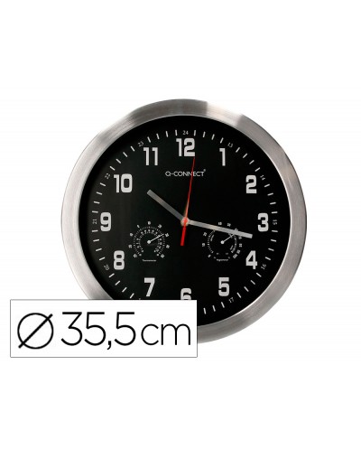 Reloj q connect de pared metalico redondo 355 cm movimiento silencioso color cromado con esfera negra