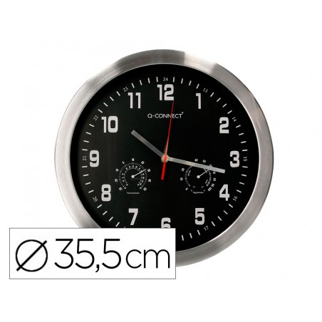 Reloj q connect de pared metalico redondo 355 cm movimiento silencioso color cromado con esfera negra