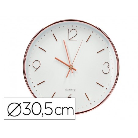 Reloj q connect de pared metalico redondo 305 cm movimiento silencioso color rosa dorado