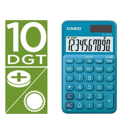 Calculadora casio sl 310uc bu bolsillo 10 digitos tax tecla doble cero color azul