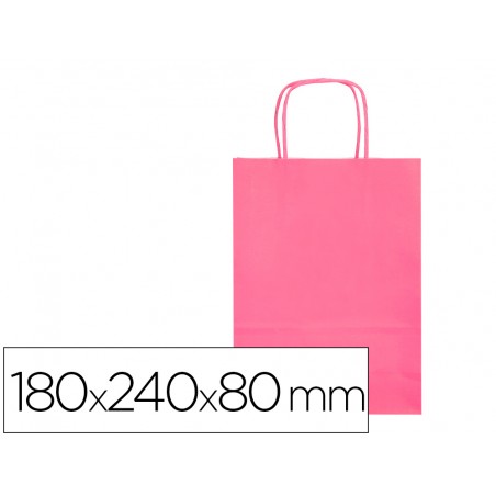 Bolsa papel q connect celulosa rosa xs con asa retorcida 180x240x80 mm