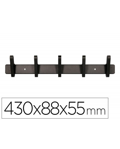 Perchero liderpapel pared metalico 5 colgadores color negro 430x88x55 mm