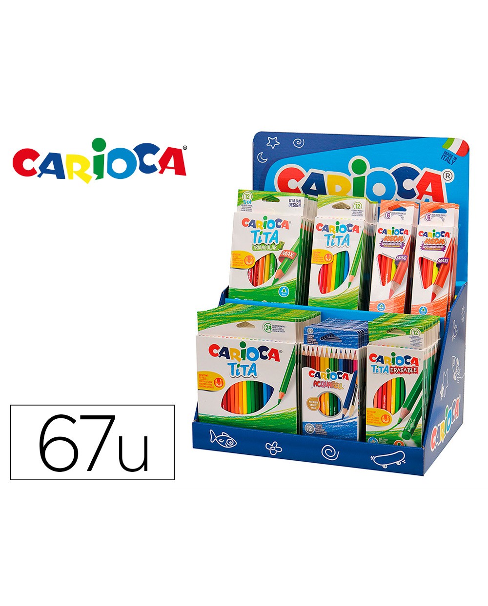 Lapices de colores carioca expositor de sobremesa con 67 unidades surtidas