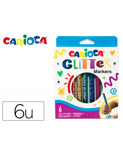 Rotulador carioca glitter purpurina punta 1 mm caja de 6 unidades colores surtidos
