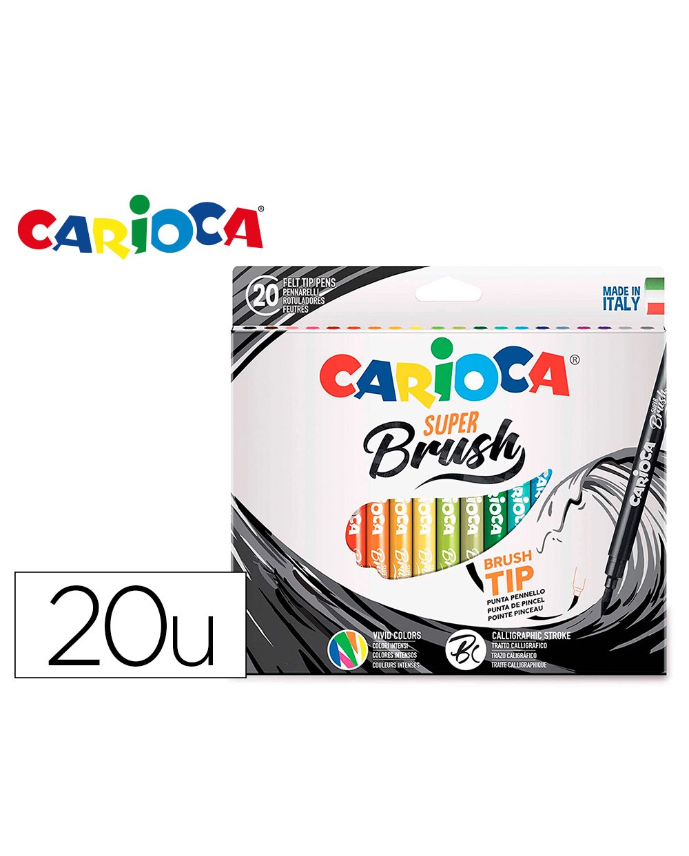 Rotulador carioca punta de pincel lavable caja de 20 unidades colores surtidos