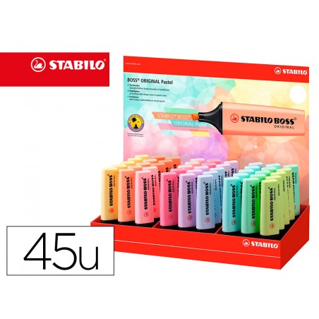 Rotulador stabilo boss fluorescente 70 pastel expositor de 45 unidades colores surtidos