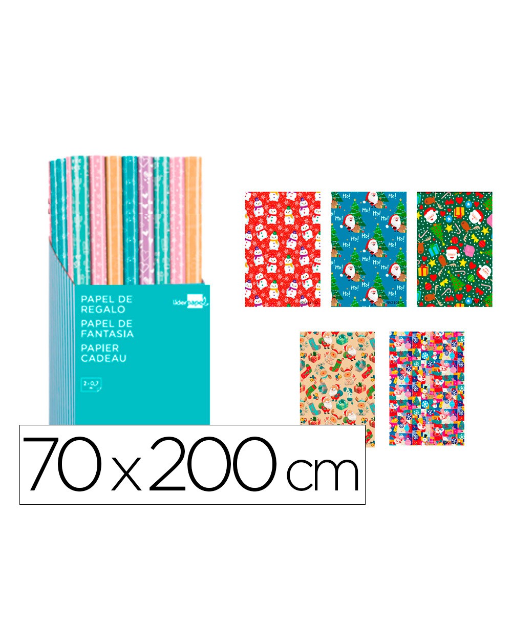 Papel de regalo liderpapel navidad rollo de 70 x 200 cm surtido b