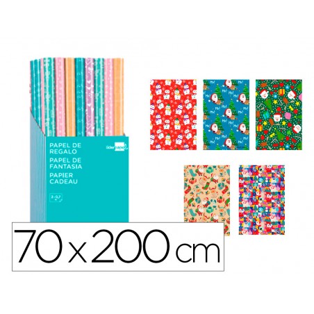 Papel de regalo liderpapel navidad rollo de 70 x 200 cm surtido b