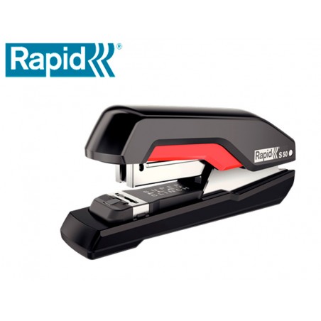 Grapadora rapid supreme s50 plastico capacidad de grapado 50 hojas usa grapas 24 6 8 y 26 6 8 color negro rojo