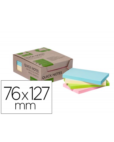 Bloc de notas adhesivas quita y pon q connect 76x127 mm 100 papel reciclado colores pasteles en caja de carton