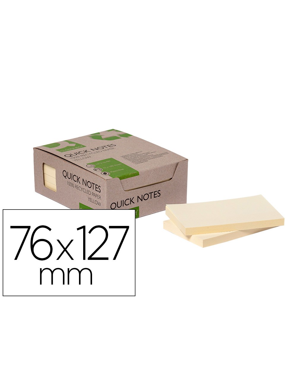 Bloc de notas adhesivas quita y pon q connect 76x127 mm 100 papel reciclado amarillo en caja de carton