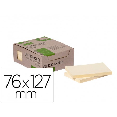 Bloc de notas adhesivas quita y pon q connect 76x127 mm 100 papel reciclado amarillo en caja de carton