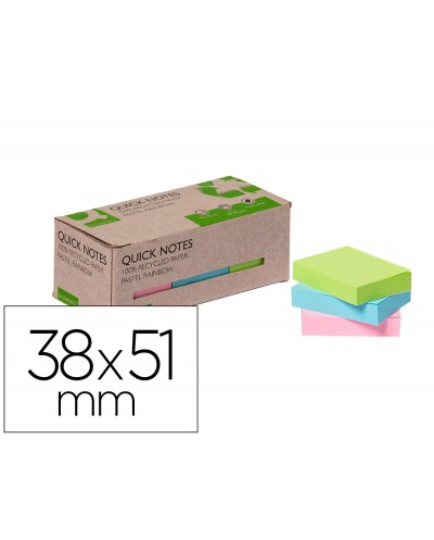 Bloc de notas adhesivas quita y pon q connect 38x51 mm 100 papel reciclado colores pasteles en caja de carton