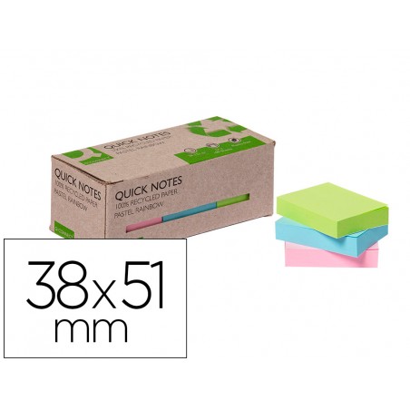 Bloc de notas adhesivas quita y pon q connect 38x51 mm 100 papel reciclado colores pasteles en caja de carton