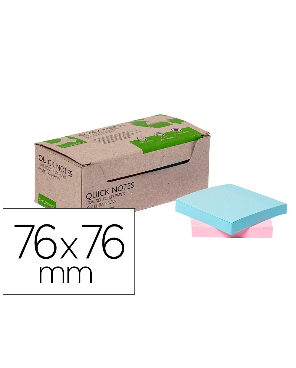 Bloc de notas adhesivas quita y pon q connect 76x76 mm 100 papel reciclado colores pasteles en caja de carton