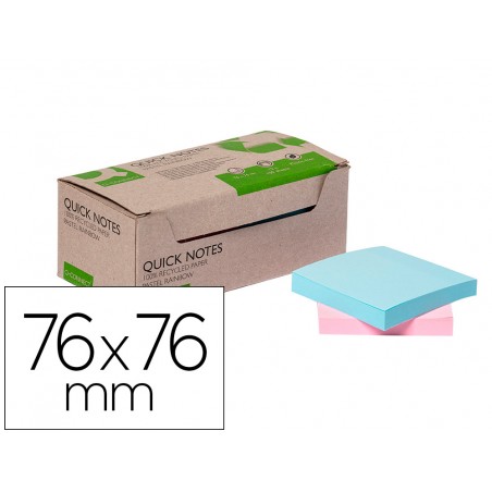 Bloc de notas adhesivas quita y pon q connect 76x76 mm 100 papel reciclado colores pasteles en caja de carton