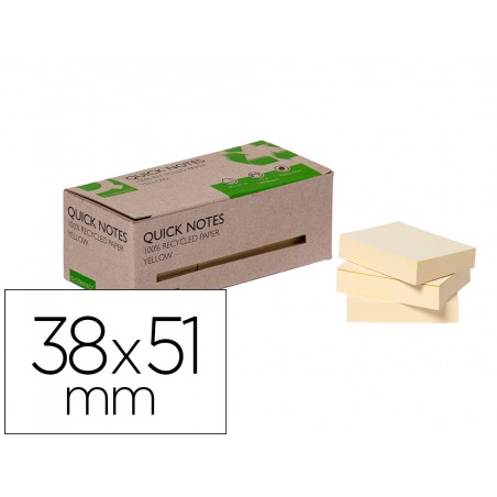 Bloc de notas adhesivas quita y pon q connect 38x51 mm 100 papel reciclado amarillo en caja de carton