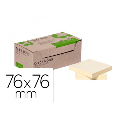 Bloc de notas adhesivas quita y pon q connect 76x76 mm 100 papel reciclado amarillo en caja de carton