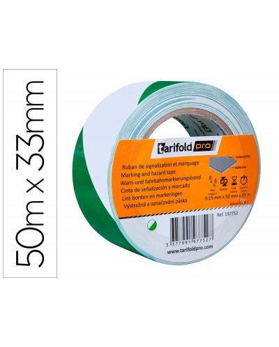 Cinta adhesiva tarifold seguridad para marcaje y senalizacion de suelo 33 mt x 50 mm color blanco verde