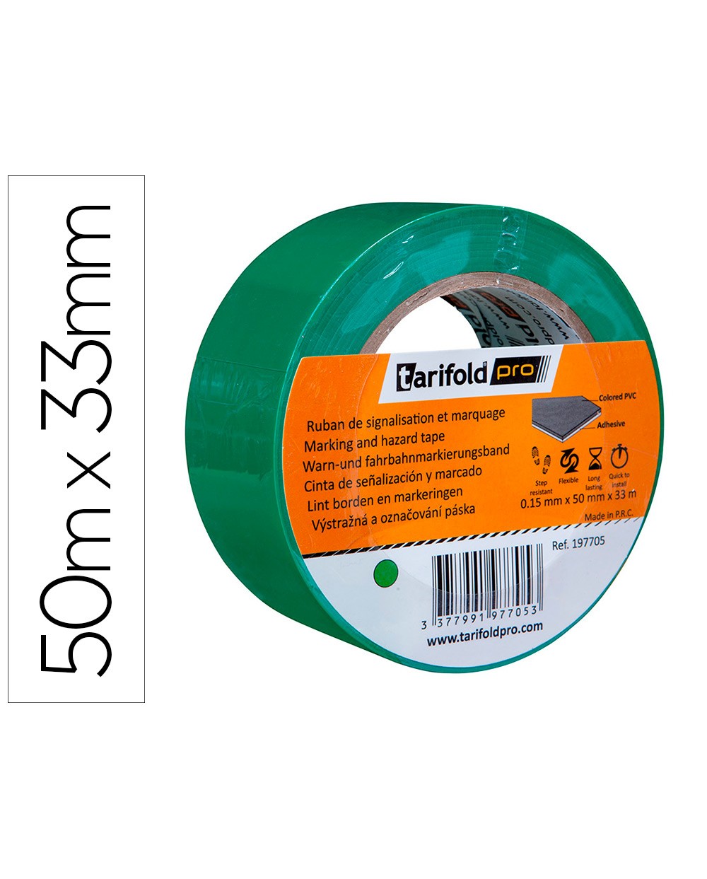 Cinta adhesiva tarifold para marcaje y senalizacion de suelo 33 mt x 50 mm color verde