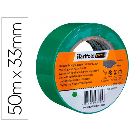 Cinta adhesiva tarifold para marcaje y senalizacion de suelo 33 mt x 50 mm color verde