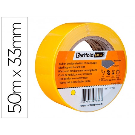 Cinta adhesiva tarifold para marcaje y senalizacion de suelo 33 mt x 50 mm color amarillo
