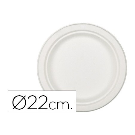 Plato de fibra natural nupik biodegradable blanco 22 cm de diametro apto microondas paquete de 50 unidades