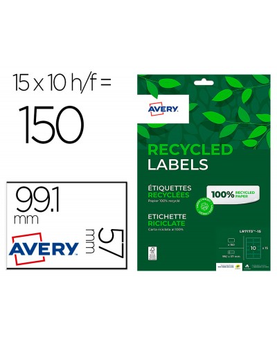 Etiqueta adhesiva avery blanca permanente reciclada 100 paraimpresora laser 991x57 mm caja de 150 unidades