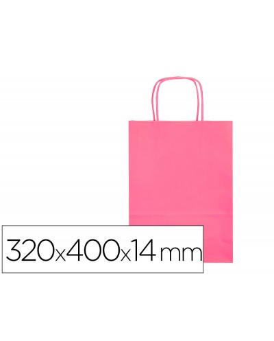 Bolsa papel q connect celulosa rosa l con asa retorcida 320x400x14 mm