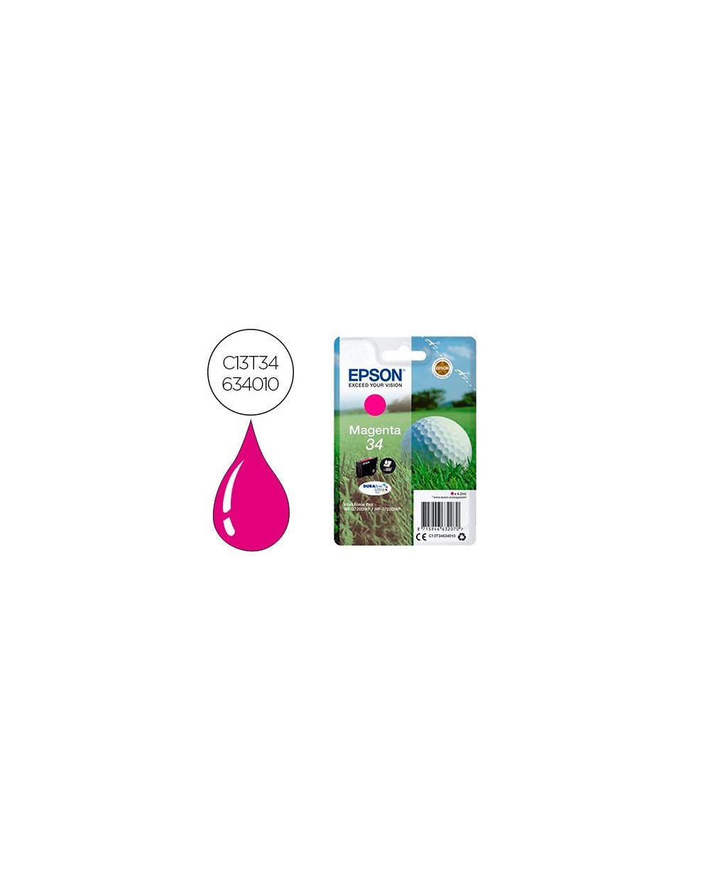 Ink jet epson 34 workforce pro wf 3720 wf 3720dwf wf 3725dwf magenta 300 paginas