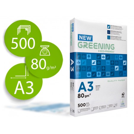 Papel fotocopiadora greening din a3 80 gramos paquete de 500 hojas