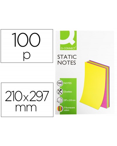Bloc de notas electrostaticas quita y pon q connect 210x297 mm 100 hojas 5 colores fluorescentes