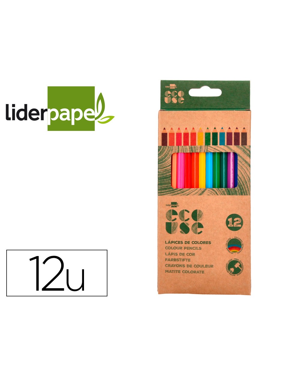 Lapices de colores liderpapel ecouse caja de 12 colores surtidos con certificado fsc