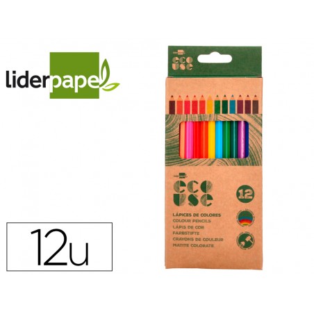 Lapices de colores liderpapel ecouse caja de 12 colores surtidos con certificado fsc