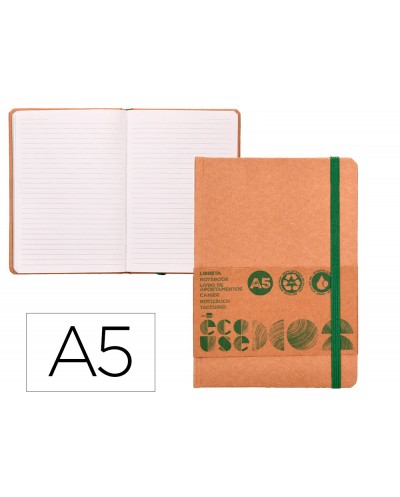 Libreta liderpapel ecouse 100 reciclada a5 96 hojas 70g m2 horizontal con gomilla y marca paginas