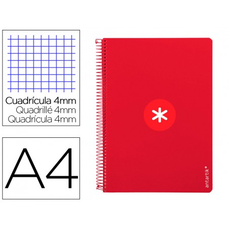 Cuaderno espiral liderpapel a4 antartik tapa dura 80h 100gr cuadro 4mm con margen color frambuesa