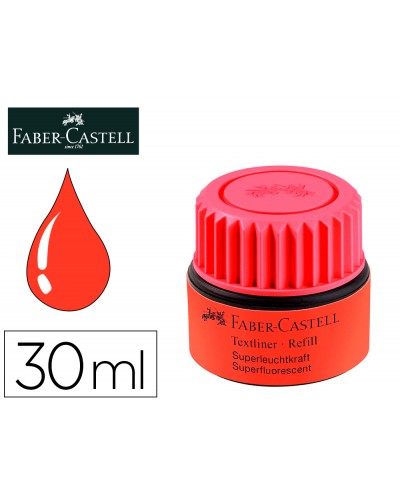 Tinta rotulador faber castell textliner fluorescente 1549 con sistema capilar color rojo frasco de 30 ml