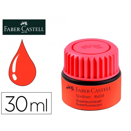 Tinta rotulador faber castell textliner fluorescente 1549 con sistema capilar color rojo frasco de 30 ml