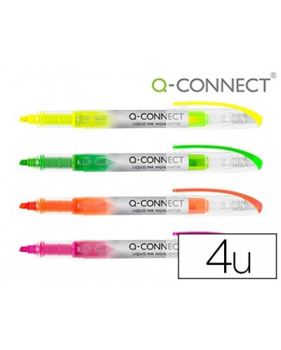 Rotulador q connect fluorescente punta biselada tinta liquida bolsa de 4 unidades colores surtidos