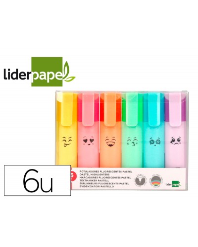 Rotulador liderpapel fluorescente pastel punta biselada estuche de 6 unidades colores surtidos