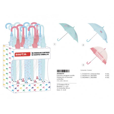 Paraguas safta expositor de 12 unidades surtidas 330x410x200 mm